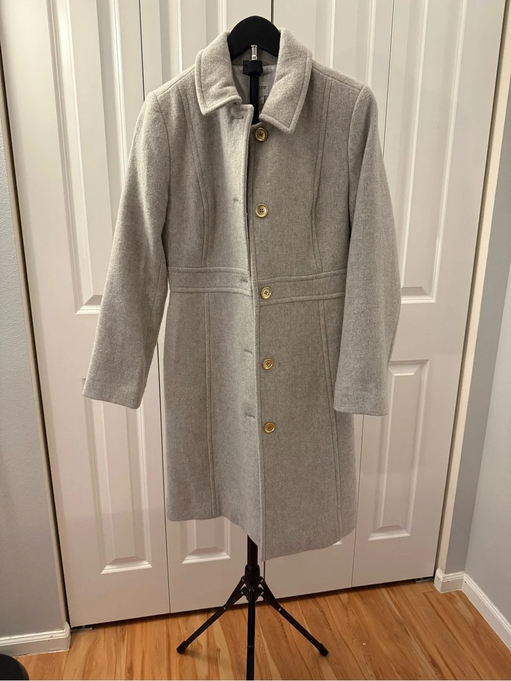 J. Crew Light Gray Wool-Blend Pea Coat with Gold Buttons - Picture 3 of 4